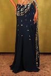 Buy_Kiran Kalsi_Navy Georgette Sequins Round Neck Blue Hand Embroidered Saree Set _Online_at_Aza_Fashions
