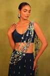 Shop_Kiran Kalsi_Navy Georgette Sequins Round Neck Blue Hand Embroidered Saree Set _Online_at_Aza_Fashions