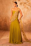 Buy_Kiran Kalsi_Olive Green Crepe, Georgette, Net Beads, Sequins, Embroidery Hand Corset Set _at_Aza_Fashions