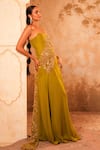 Kiran Kalsi_Olive Green Crepe, Georgette, Net Beads, Sequins, Embroidery Hand Corset Set _Online_at_Aza_Fashions