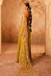 Shop_Kiran Kalsi_Olive Green Crepe, Georgette, Net Beads, Sequins, Embroidery Hand Corset Set _at_Aza_Fashions