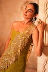Kiran Kalsi_Olive Green Crepe, Georgette, Net Beads, Sequins, Embroidery Hand Corset Set _at_Aza_Fashions