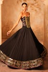 Buy_Kiran Kalsi_Black Satin, Organza Sequins, Embroidery Square Neck Hand Corset Lehenga Set _Online_at_Aza_Fashions
