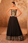 Buy_Kiran Kalsi_Black Satin, Organza Sequins, Embroidery Square Neck Hand Corset Lehenga Set _at_Aza_Fashions