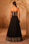Shop_Kiran Kalsi_Black Satin, Organza Sequins, Embroidery Square Neck Hand Corset Lehenga Set _at_Aza_Fashions