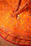 Shop_Kiran Kalsi_Orange Silk, Net Embroidery, Sequins Round Neck Hand Anarkali Lehenga Set _Online_at_Aza_Fashions