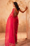 Shop_Kiran Kalsi_Pink Organza, Net Embroidery V-neck Hand Saree Set _at_Aza_Fashions