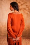 Shop_Kiran Kalsi_Rust Satin, Organza Tassels, Embroidery V-neck Orange Hand Kurta Set _at_Aza_Fashions