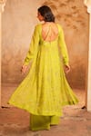 Shop_Kiran Kalsi_Lime Georgette, Net Embroidery Round Neck Green Hand Anarkali Set _at_Aza_Fashions