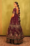 Shop_Kiran Kalsi_Purple Silk, Net Sequins, Embroidery Square Plum Hand Anarkali Lehenga Set _at_Aza_Fashions