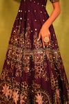 Buy_Kiran Kalsi_Purple Silk, Net Sequins, Embroidery Square Plum Hand Anarkali Lehenga Set _Online_at_Aza_Fashions
