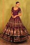 Kiran Kalsi_Purple Silk, Net Sequins, Embroidery Square Plum Hand Anarkali Lehenga Set _at_Aza_Fashions