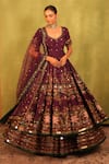 Buy_Kiran Kalsi_Purple Silk, Net Sequins, Embroidery Square Plum Hand Anarkali Lehenga Set _at_Aza_Fashions
