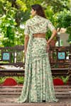 Shop_Damoiselle_Ivory Chinon, Viscose, Silk Embroidery V-neck Floral Print Pre-draped Set _at_Aza_Fashions
