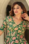 Damoiselle_Emerald Green Chinon, Silk Embroidery V-neck Royal Lotus Peplum Set _at_Aza_Fashions