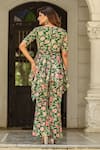 Shop_Damoiselle_Emerald Green Chinon, Silk Embroidery V-neck Royal Lotus Peplum Set _at_Aza_Fashions