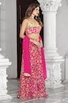 Damoiselle_Fuchsia Chinon, Viscose, Georgette Mirrors Square Neck Gulbahaar Coord Set _at_Aza_Fashions