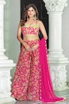 Buy_Damoiselle_Fuchsia Chinon, Viscose, Georgette Mirrors Square Neck Gulbahaar Coord Set _at_Aza_Fashions