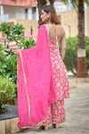 Shop_Damoiselle_Fuchsia Chinon, Silk, Viscose Georgette Embroidery, Fuschia Fable Kurta Set _at_Aza_Fashions