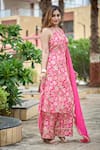 Shop_Damoiselle_Fuchsia Chinon, Silk, Viscose Georgette Embroidery, Fuschia Fable Kurta Set _Online_at_Aza_Fashions