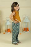 Pankhuri By Priyanka_Yellow Cotton Top And Green Straight Pant Set _Online_at_Aza_Fashions