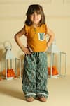 Buy_Pankhuri By Priyanka_Yellow Cotton Top And Green Straight Pant Set _at_Aza_Fashions
