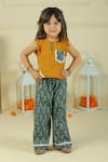 Shop_Pankhuri By Priyanka_Yellow Cotton Top And Green Straight Pant Set _Online_at_Aza_Fashions