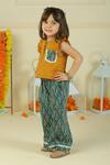 Pankhuri By Priyanka_Yellow Cotton Top And Green Straight Pant Set _at_Aza_Fashions
