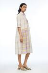 Payal Pratap_Purple Handloom Cotton Collared Massiana Patchwork Dress _Online_at_Aza_Fashions