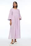 Buy_Payal Pratap_Purple Handloom Cotton Round Neck Reversa Pleated Dress _at_Aza_Fashions