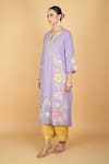 Tanu Malhotra_Purple Georgette, Modal, Organza Embroidery Round Neck Kurta Set _Online_at_Aza_Fashions