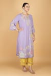 Buy_Tanu Malhotra_Purple Georgette, Modal, Organza Embroidery Round Neck Kurta Set _Online_at_Aza_Fashions