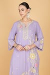 Tanu Malhotra_Purple Georgette, Modal, Organza Embroidery Round Neck Kurta Set _at_Aza_Fashions