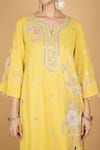 Tanu Malhotra_Lime Georgette, Modal, Silk, Organza Sequins, Embroidery Round Yellow Kurta Set _Online_at_Aza_Fashions
