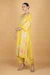 Buy_Tanu Malhotra_Lime Georgette, Modal, Silk, Organza Sequins, Embroidery Round Yellow Kurta Set _Online_at_Aza_Fashions