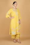 Tanu Malhotra_Lime Georgette, Modal, Silk, Organza Sequins, Embroidery Round Yellow Kurta Set _at_Aza_Fashions