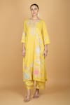Buy_Tanu Malhotra_Lime Georgette, Modal, Silk, Organza Sequins, Embroidery Round Yellow Kurta Set 