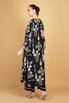 Shop_Tanu Malhotra_Black Crepe, Organza Embroidery V-neck Floral Print Kurta Pant Set _at_Aza_Fashions
