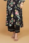Shop_Tanu Malhotra_Black Crepe, Organza Embroidery V-neck Floral Print Kurta Pant Set 