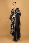 Buy_Tanu Malhotra_Black Crepe, Organza Embroidery V-neck Floral Print Kurta Pant Set _at_Aza_Fashions