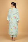 Shop_Tanu Malhotra_Green Crepe, Organza Embroidery V-neck Floral Print Kurta Pant Set _at_Aza_Fashions