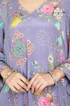 Tanu Malhotra_Purple Crepe, Organza Embroidery V-neck Floral Print Kurta Set _Online_at_Aza_Fashions