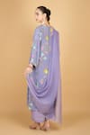 Shop_Tanu Malhotra_Purple Crepe, Organza Embroidery V-neck Floral Print Kurta Set _at_Aza_Fashions