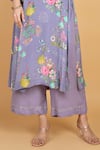 Buy_Tanu Malhotra_Purple Crepe, Organza Embroidery V-neck Floral Print Kurta Set 