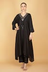 Buy_Tanu Malhotra_Black Cotton, Silk Beads V-neck Kaftaan And Pant Set _at_Aza_Fashions