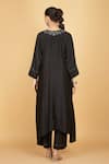 Shop_Tanu Malhotra_Black Cotton, Silk Beads V-neck Kaftaan And Pant Set _at_Aza_Fashions