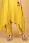 Tanu Malhotra_Lime Cotton, Silk Round Neck Yellow Kaftaan And Pant Set _Online_at_Aza_Fashions