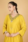 Buy_Tanu Malhotra_Lime Cotton, Silk Round Neck Yellow Kaftaan And Pant Set _Online_at_Aza_Fashions