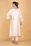 Shop_Tanu Malhotra_Ivory Cotton, Silk Beads, Embroidery V-neck Embellished Kaftaan And Pant Set _at_Aza_Fashions