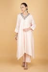 Buy_Tanu Malhotra_Ivory Cotton, Silk Beads, Embroidery V-neck Embellished Kaftaan And Pant Set _at_Aza_Fashions